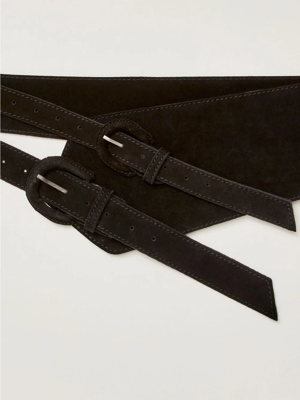 Free People Black Suede Double Buckle Waist Wrap Belt